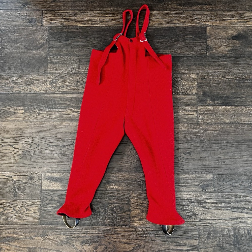 Vintage Suspender Pants Red Wool Leather Stirrups Boys Girls 2-3 Snow Riding 50s